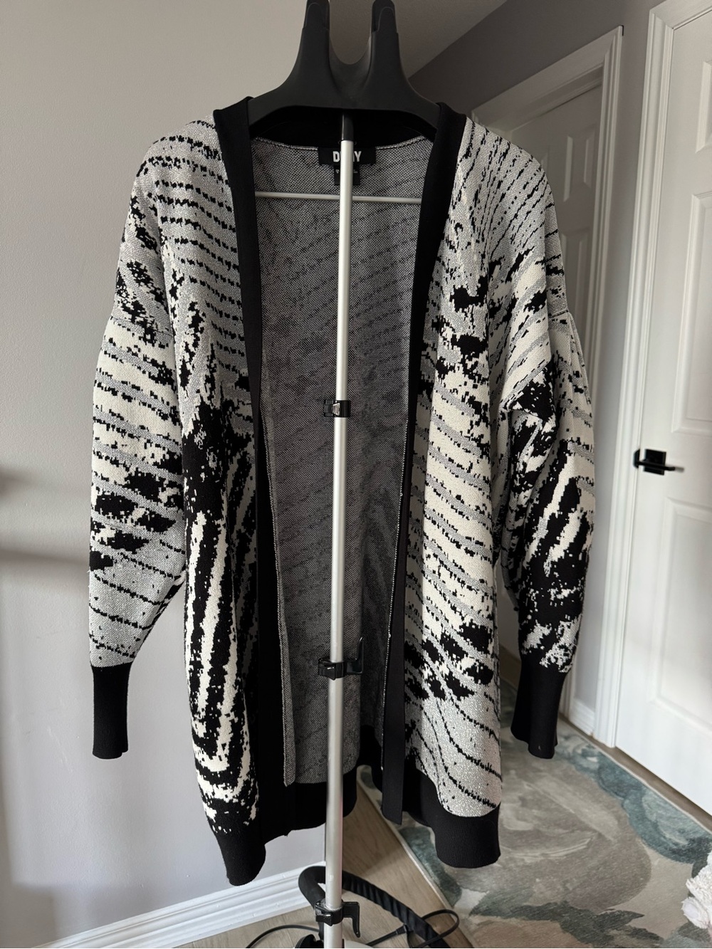 DKNY Black and White Knit Cardigan